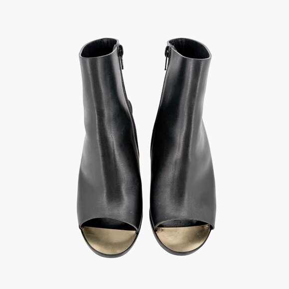 Chanel Black Leather Peep Toe CC Wedge Heel Ankle Booties Shoes Size 39 US 8–8.5 - Picture 2 of 15